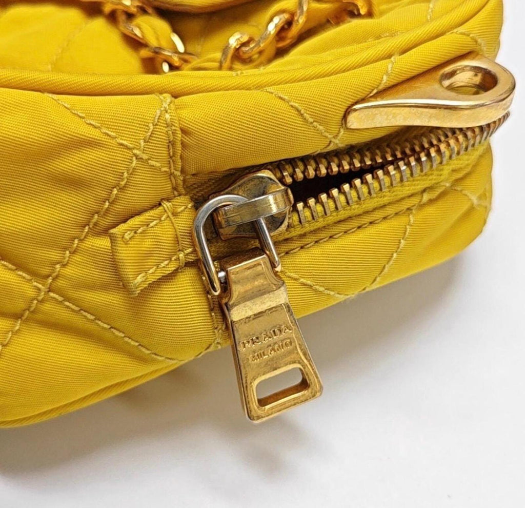 Prada Quilted Nylon Chain Shoulder Bag — Yellow