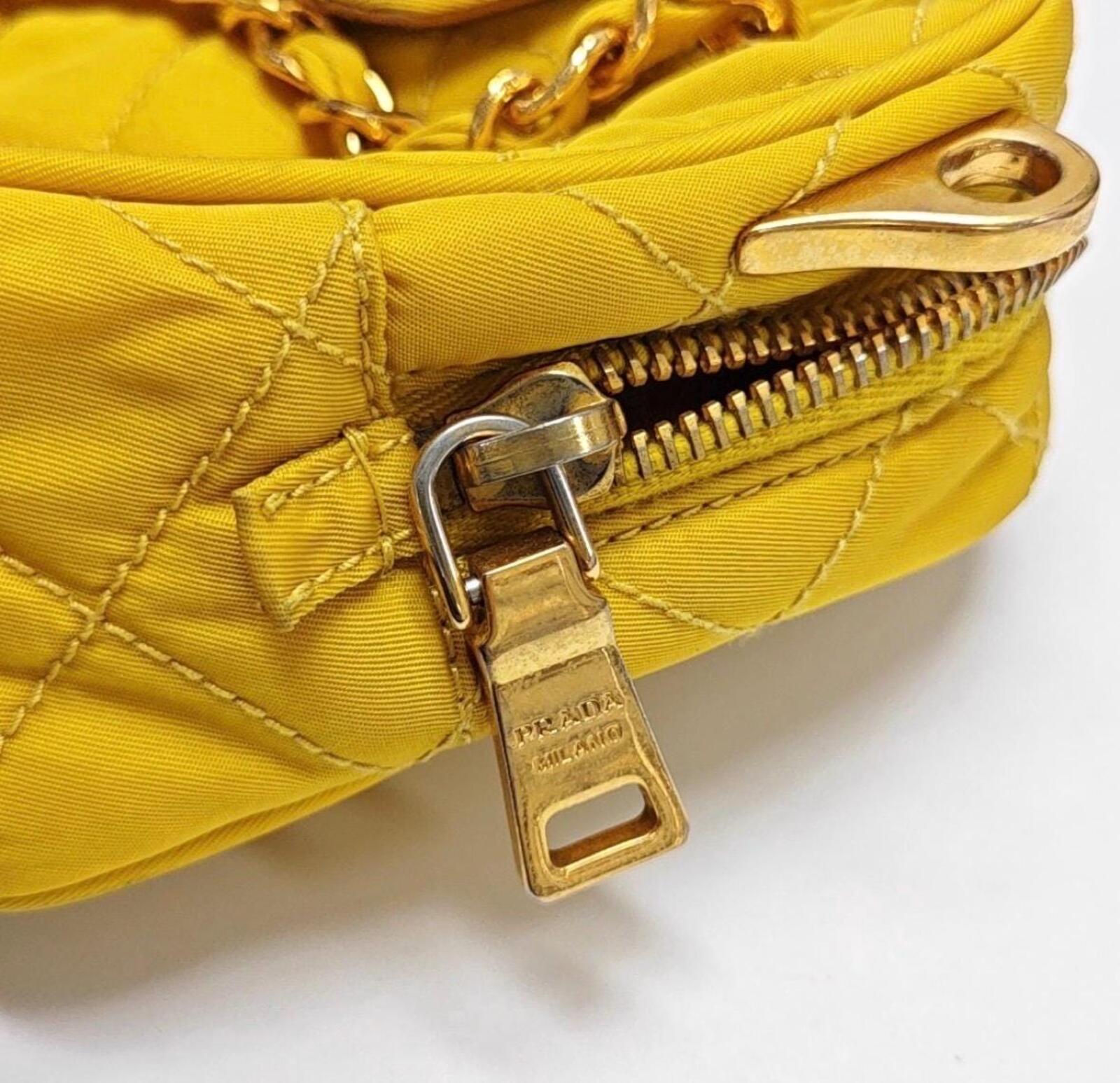 Prada Quilted Nylon Chain Shoulder Bag — Yellow