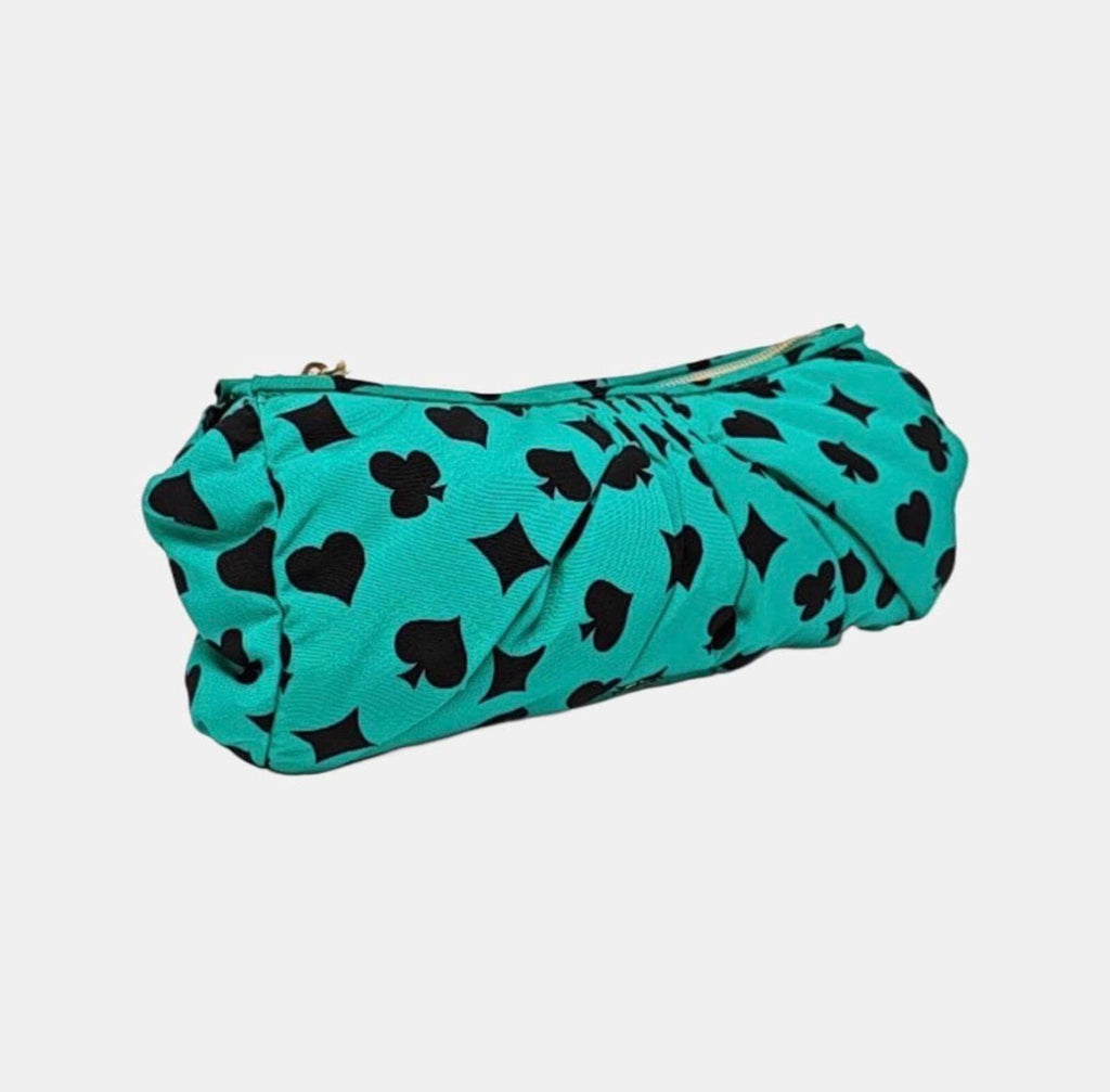 Miu Miu Green Playing Card Print Gathered Clutch Shoulder Bag