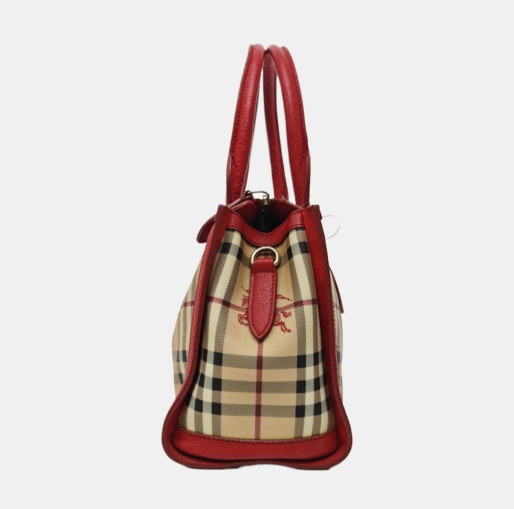 Burberry Nova Check Canvas Red Leather Mini Tote Christopher Bailey Era 2000s