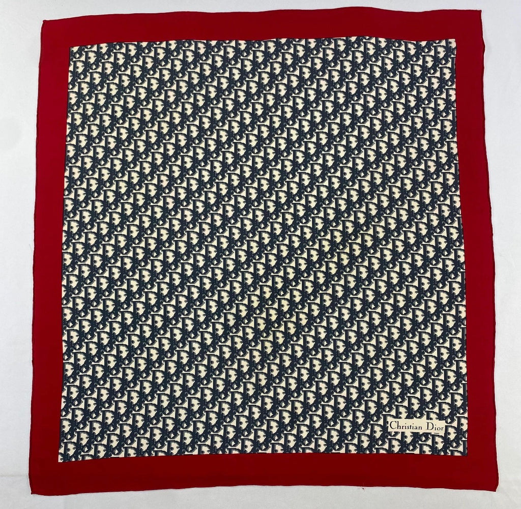 Christian Dior Oblique Monogram Silk Scarf – Navy, Ivory & Red