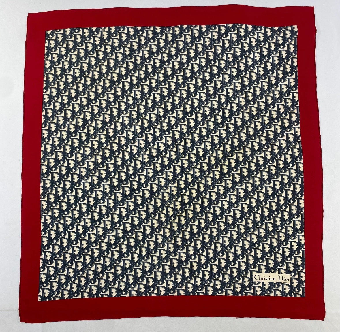 Christian Dior Oblique Monogram Silk Scarf – Navy, Ivory & Red