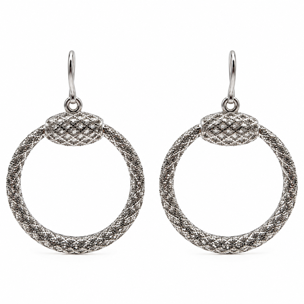 Gucci Sterling Silver Textured Hoop Drop Earrings