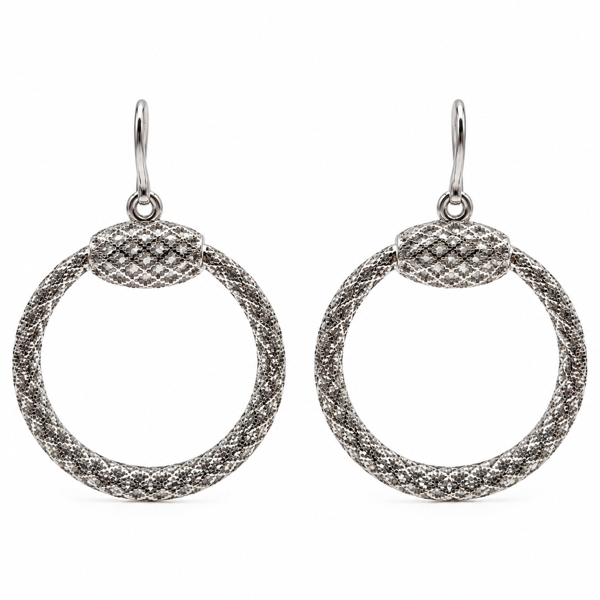 Gucci Sterling Silver Textured Hoop Drop Earrings