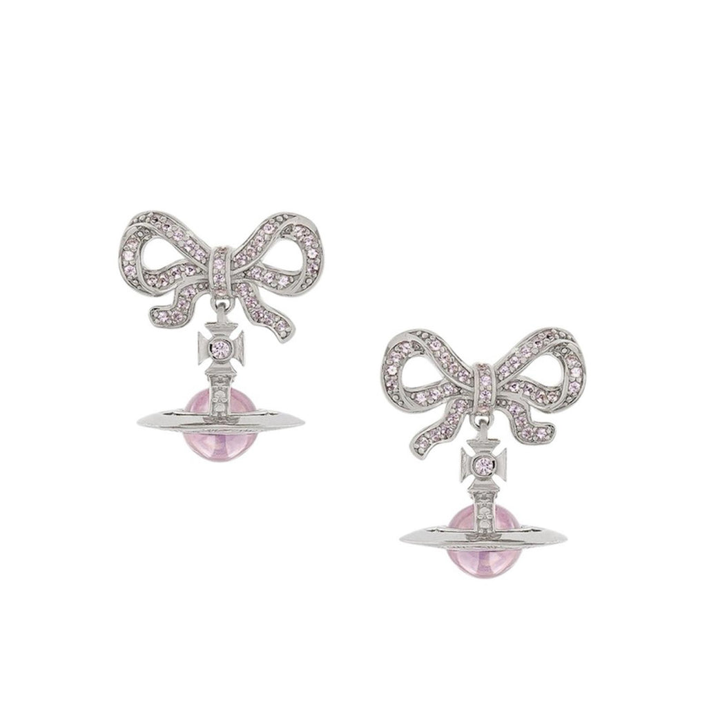 Vivienne Westwood Octavie Bow Orb Earrings Silver Pink