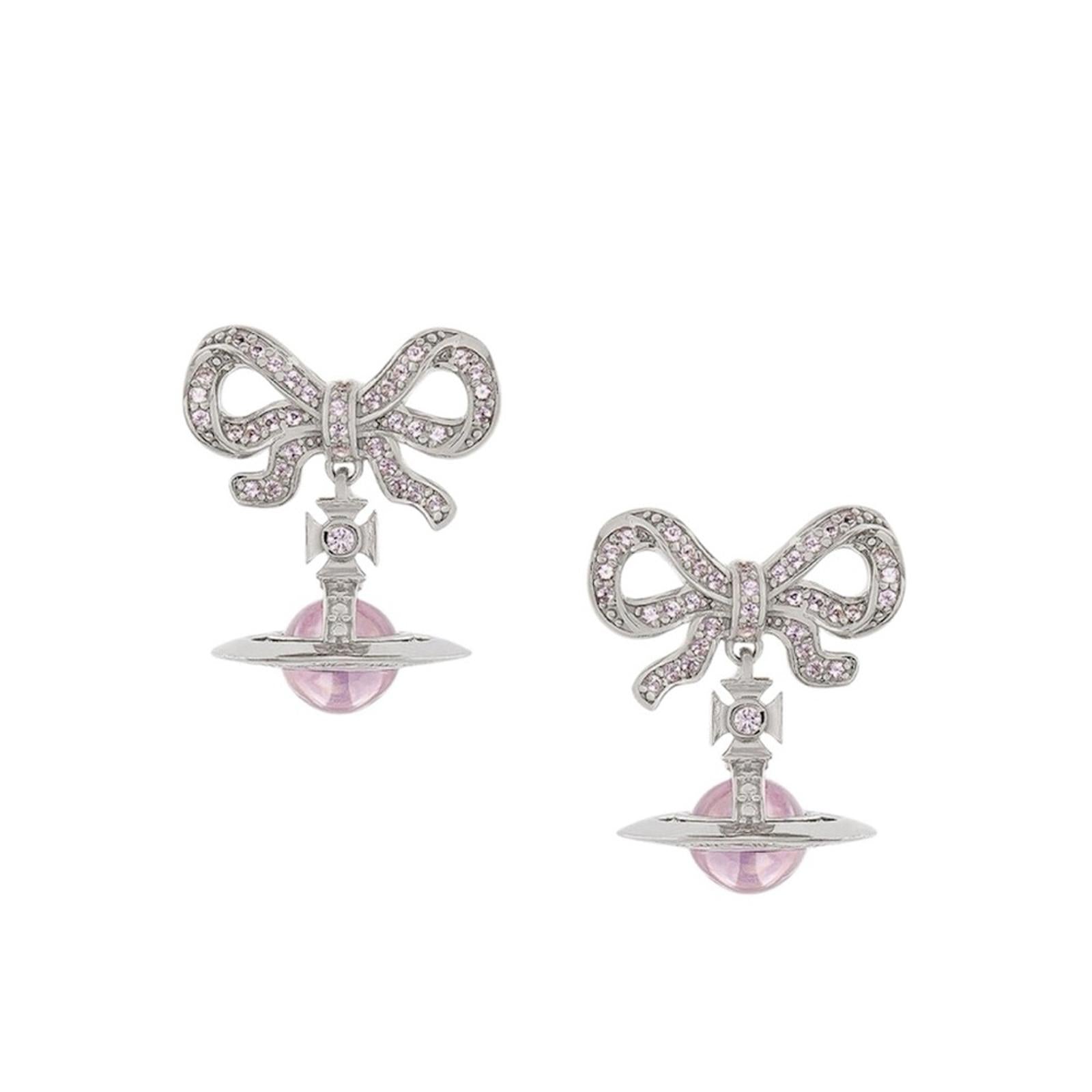 Vivienne Westwood Octavie Bow Orb Earrings Silver Pink