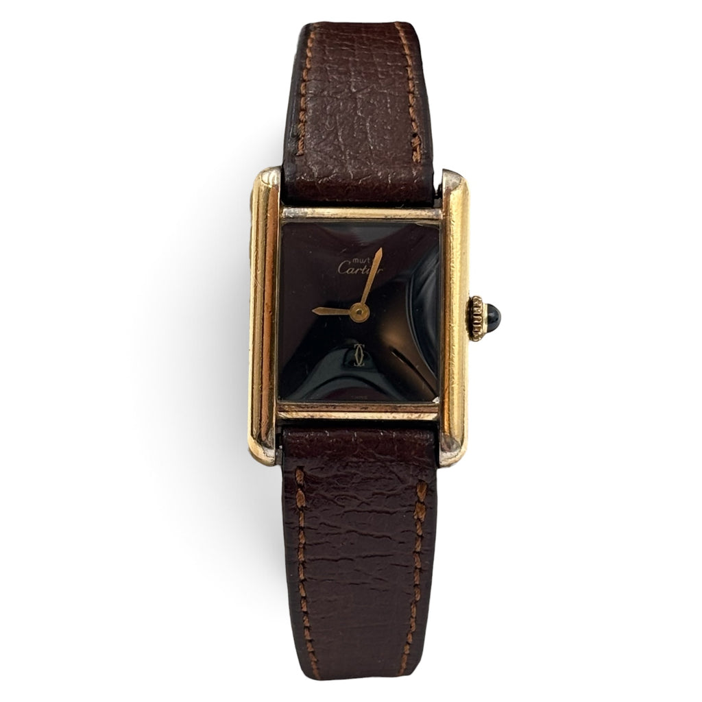 Must de Cartier Tank Vermeil Black Dial Watch 21mm