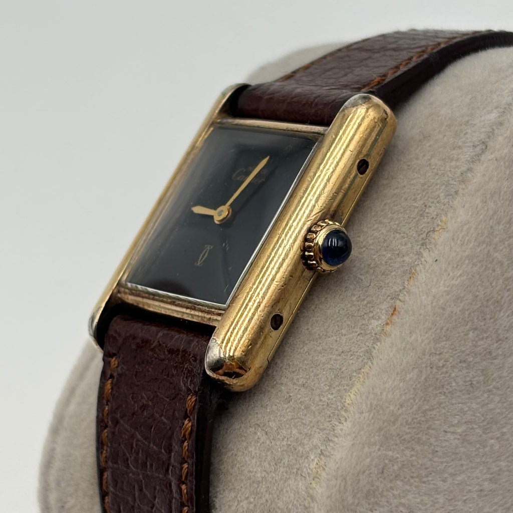 Must de Cartier Tank Vermeil Black Dial Watch 21mm