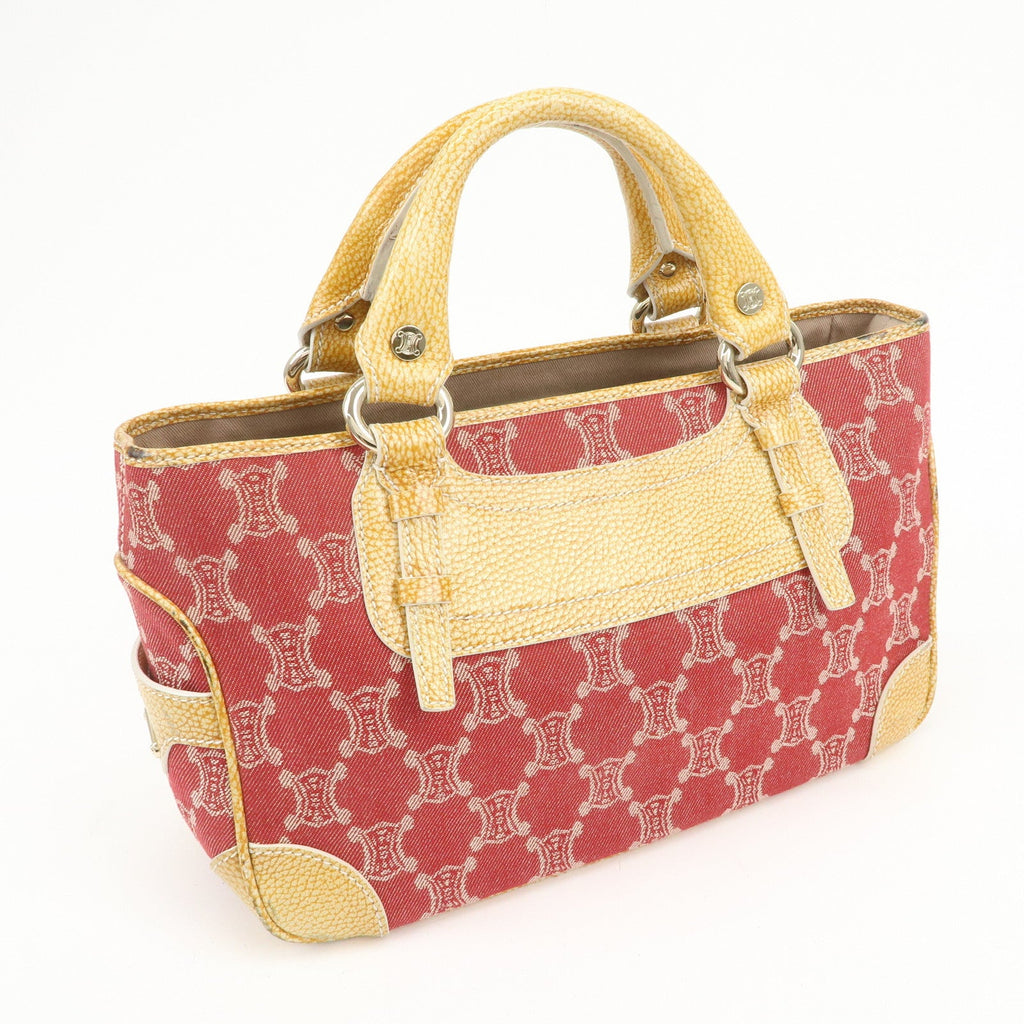 CELINE Macadam Boogie Canvas Leather Hand Bag Red Beige 4