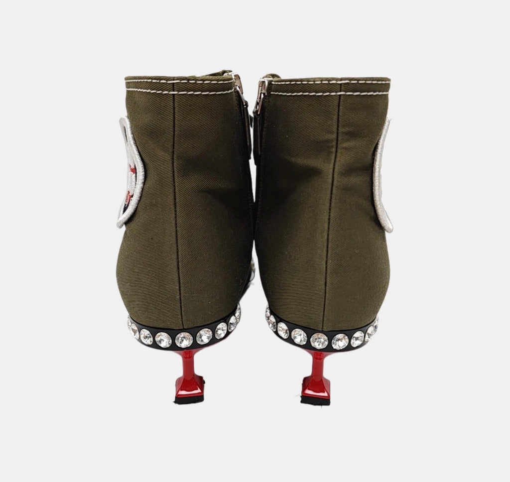 Miu Miu Club Crystal Heel Lace-Up Ankle Boots Size 39