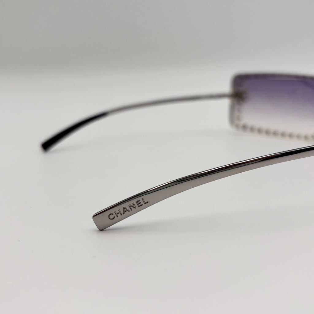 Chanel Vintage 5077-B Swarovski Crystal Purple Gradient Shield Sunglasses 00s