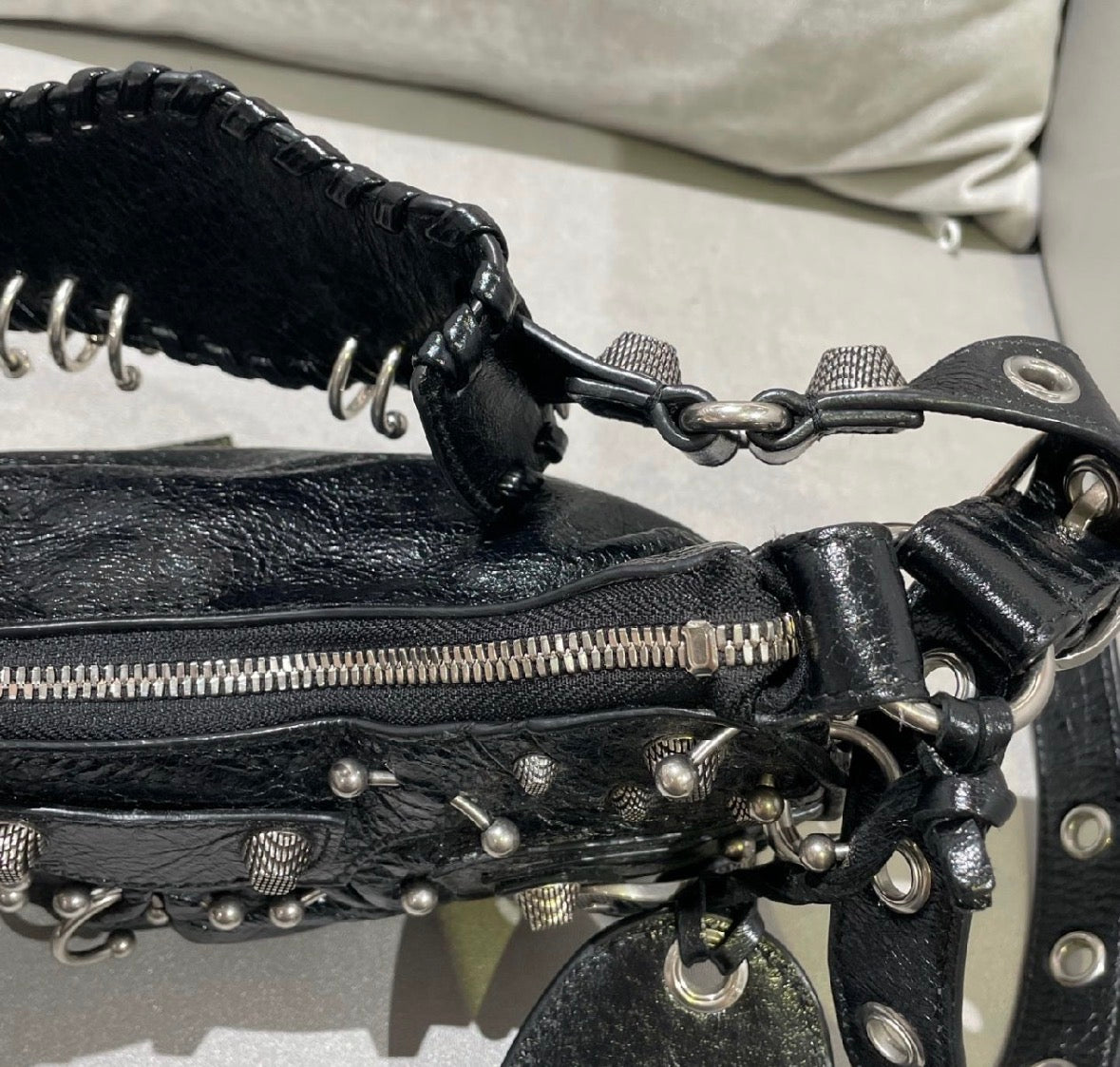 Balenciaga Le Cagole XS Piercing Leather Shoulder Bag in Black