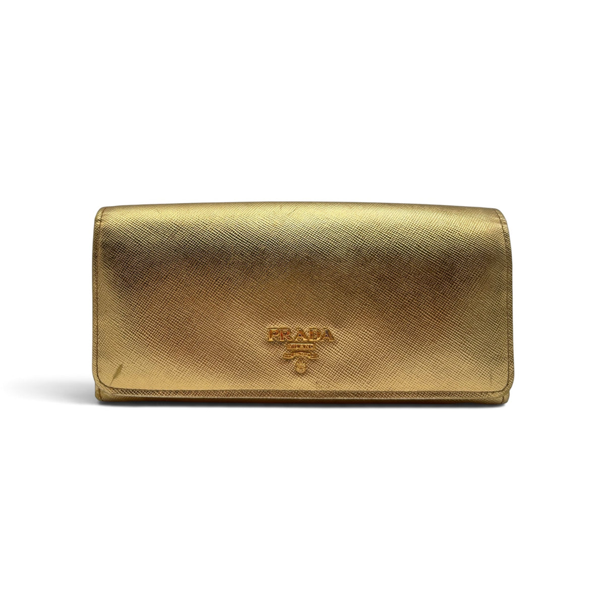 Prada Metallic Gold Saffiano Leather Continental Wallet