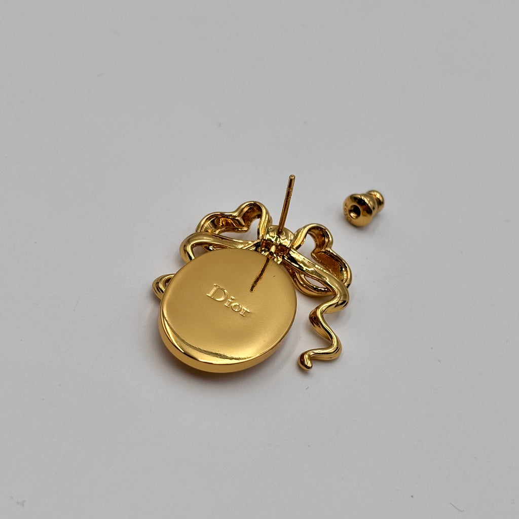 Dior Gold-Tone Bow & Pearlescent Medallion Earrings