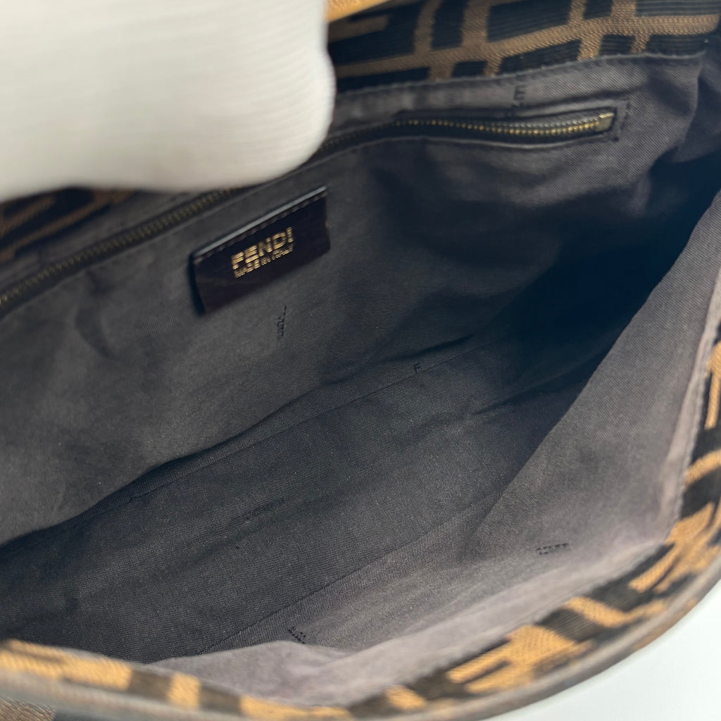 Fendi Zucca FF Canvas Shoulder Bag Brown Gold Hardware
