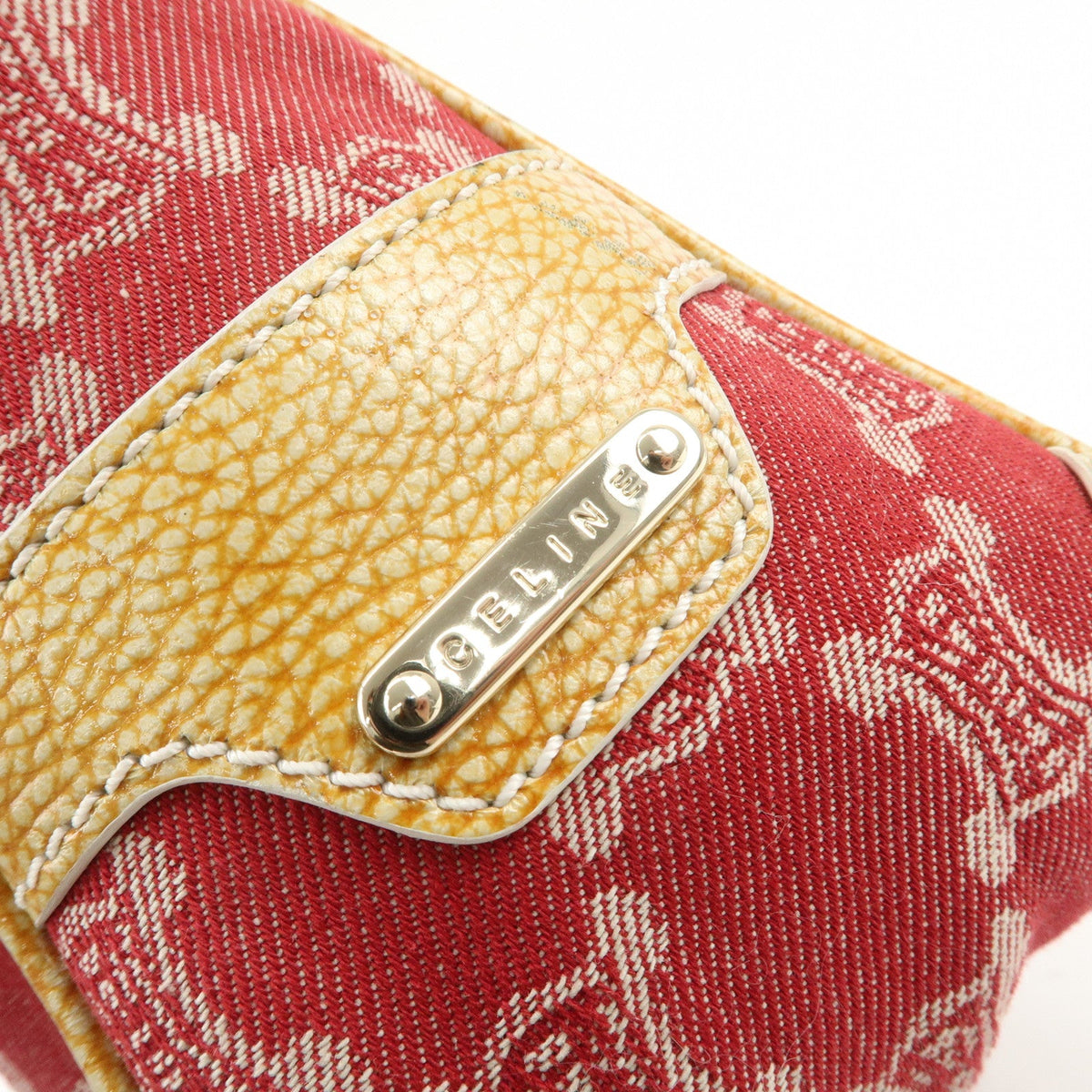 CELINE Macadam Boogie Canvas Leather Hand Bag Red Beige 18