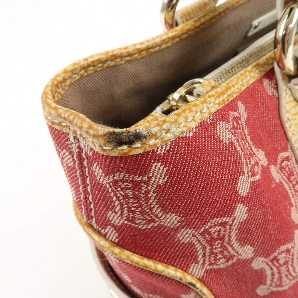 CELINE Macadam Boogie Canvas Leather Hand Bag Red Beige 16