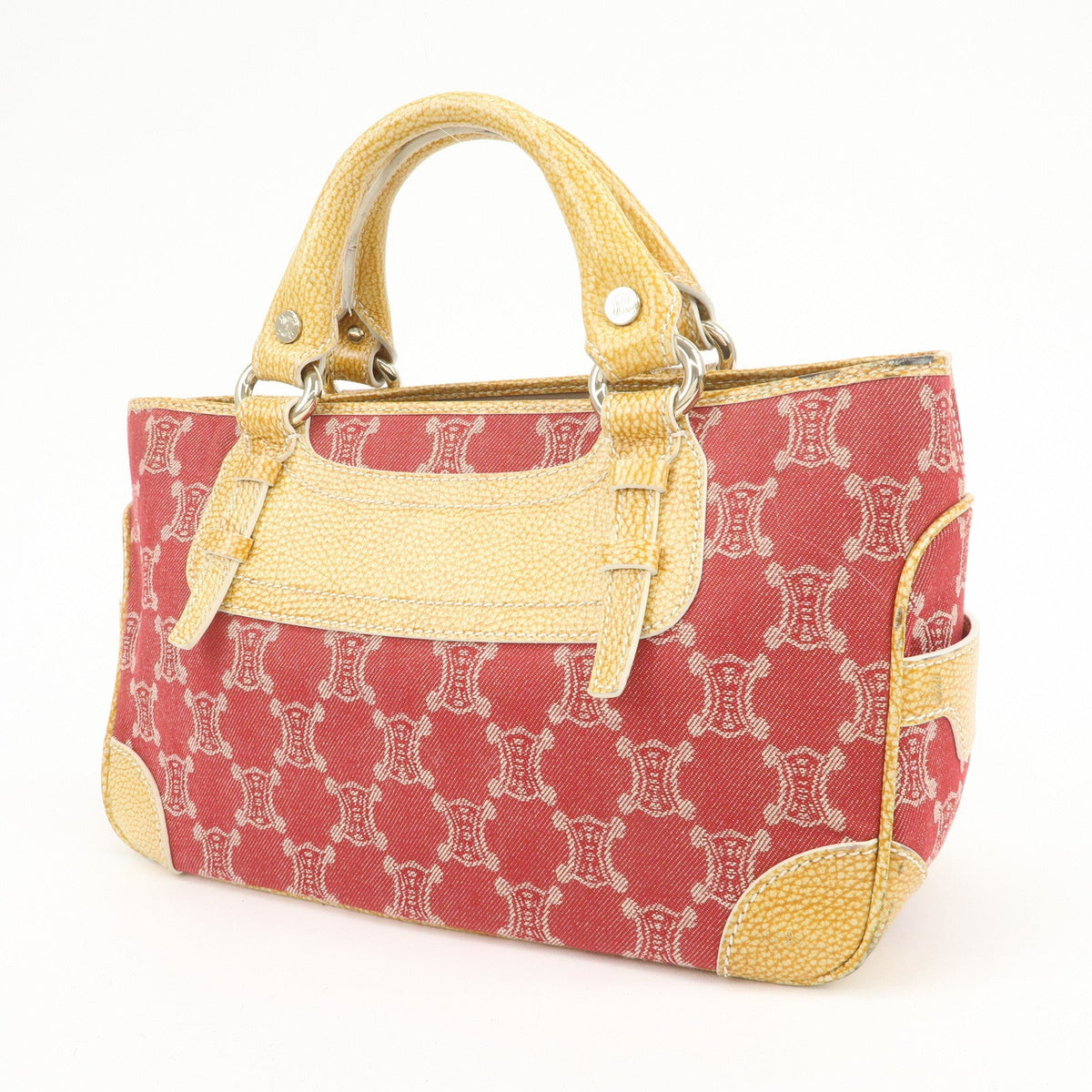 CELINE Macadam Boogie Canvas Leather Hand Bag Red Beige 3