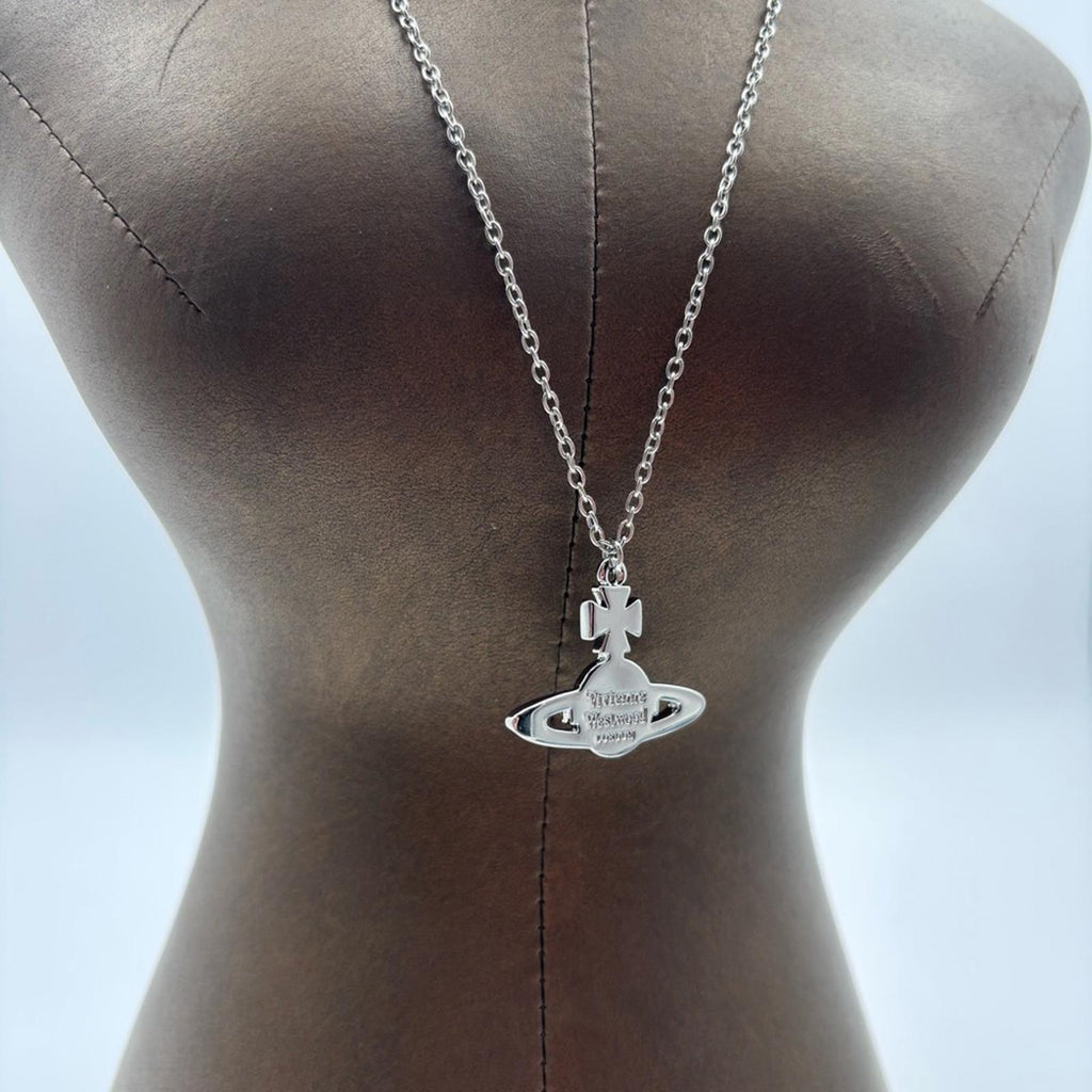 Vivienne Westwood Orb Crystal Pendant Necklace Silver Tone Pink Blue