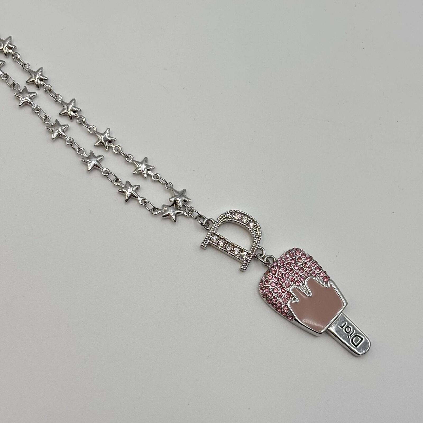 Dior Vintage Pink Ice Cream Pendant Star Chain Necklace