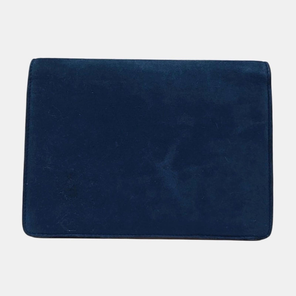 Gucci Blue Sapphire Suede Flap Shoulder Bag With Gold Chain