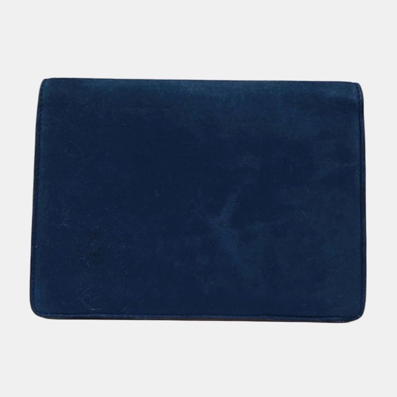 Gucci Blue Sapphire Suede Flap Shoulder Bag With Gold Chain