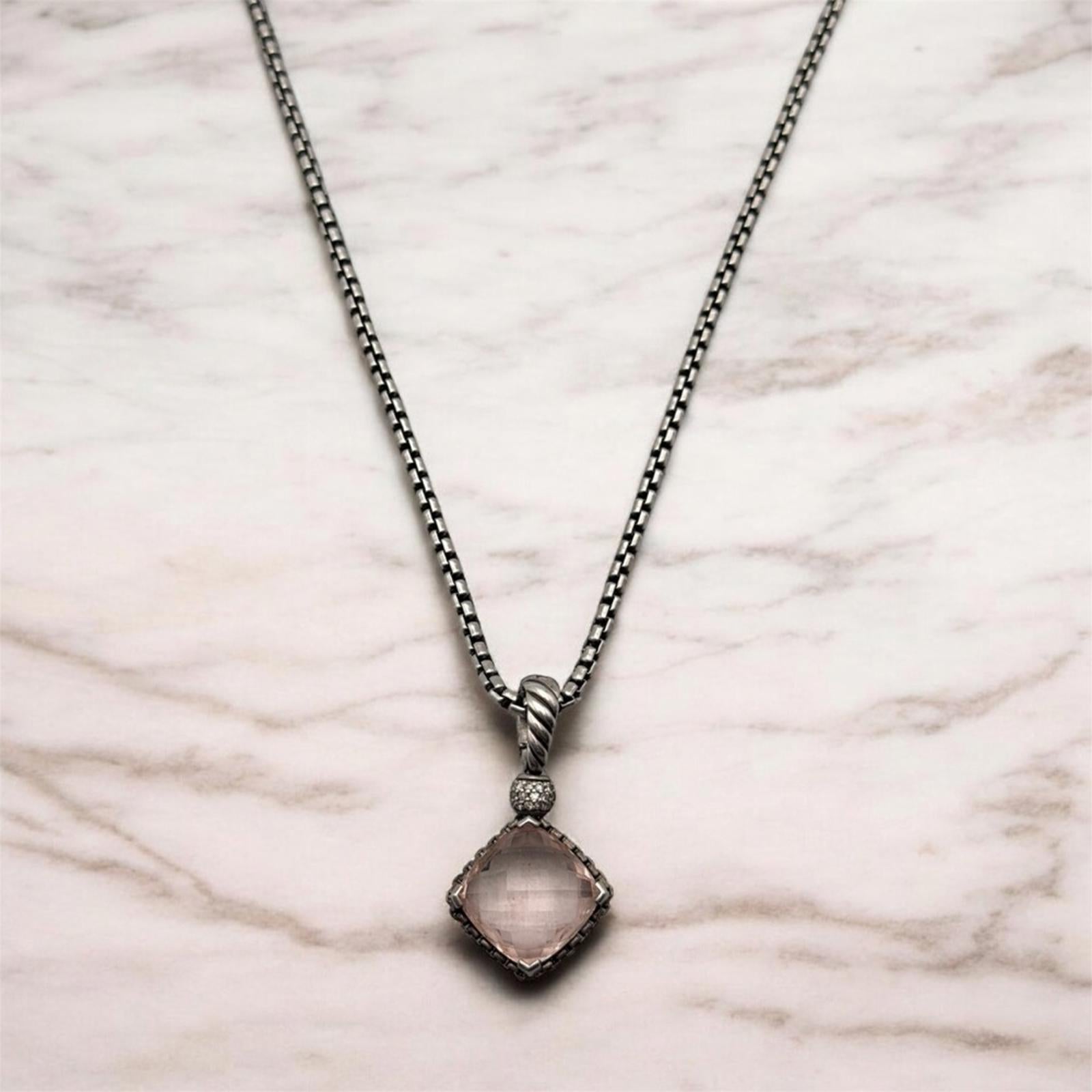 David Yurman Sterling Silver Pink Quartz Pendant Necklace