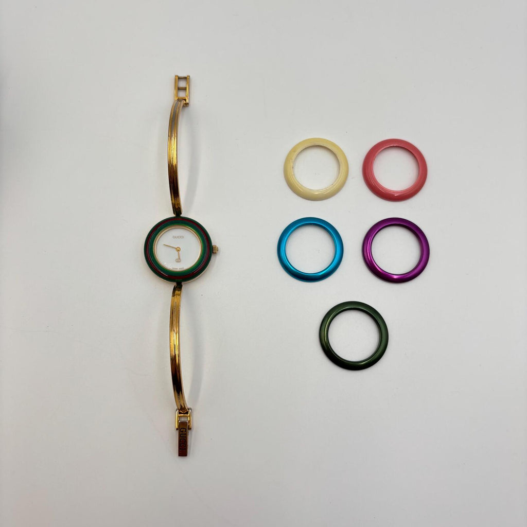 Gucci Interchangeable Bezel Watch with 5 Bezels & Box