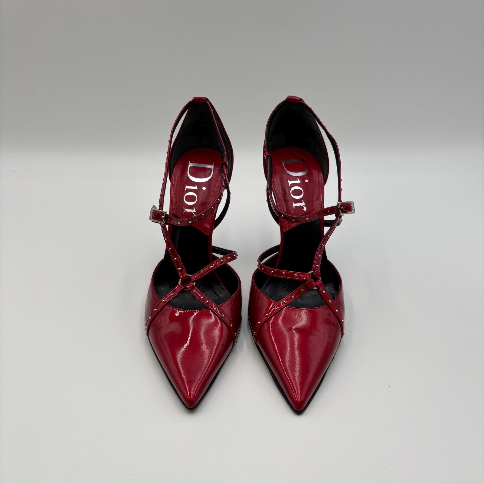 Christian Dior by John Galliano Red Patent Studded Pumps  Size 37