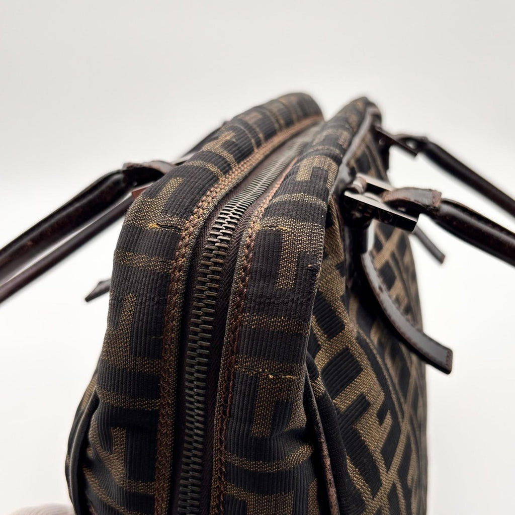 Fendi Vintage Zucca Canvas Boston Shoulder Bag Brown