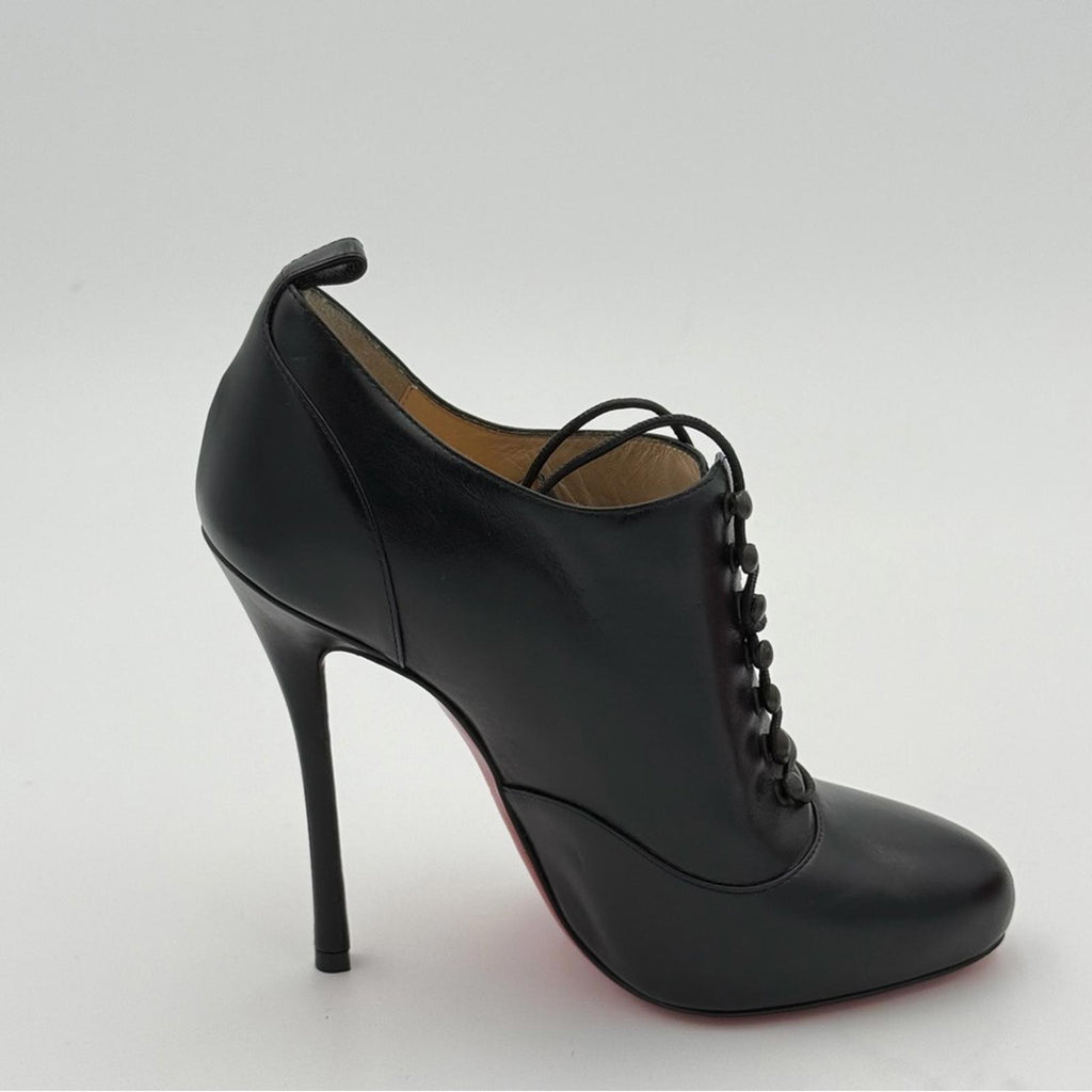 CHRISTIAN LOUBOUTIN BLACK LEATHER LACE-UP BOOTIES – SIZE 36