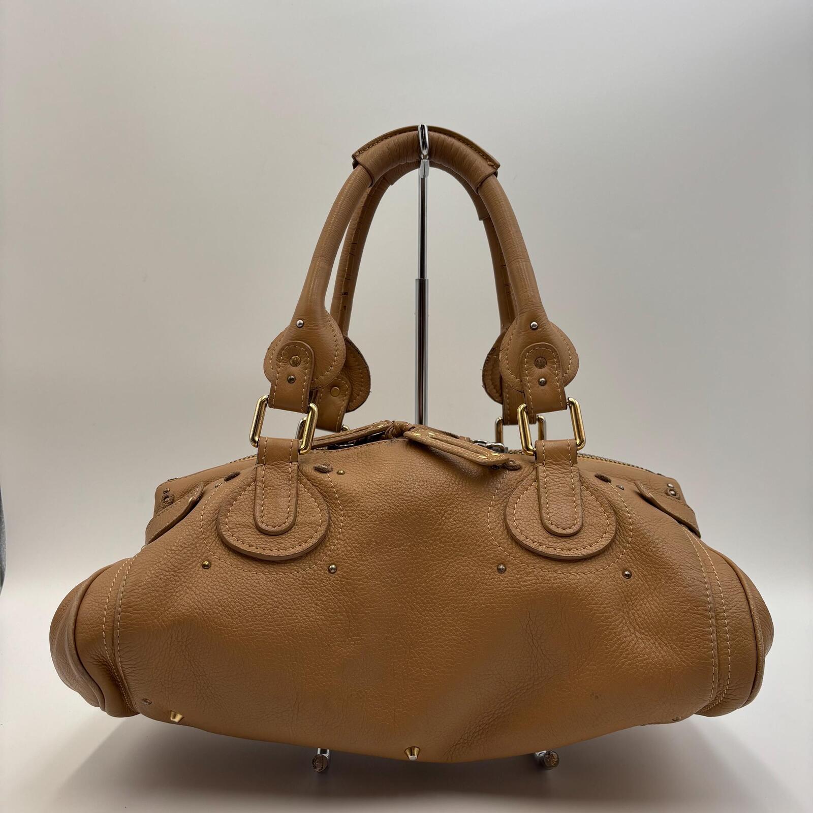 Chloé Paddington Medium Satchel Bag Tan Brown Pebbled Leather Gold Hardware