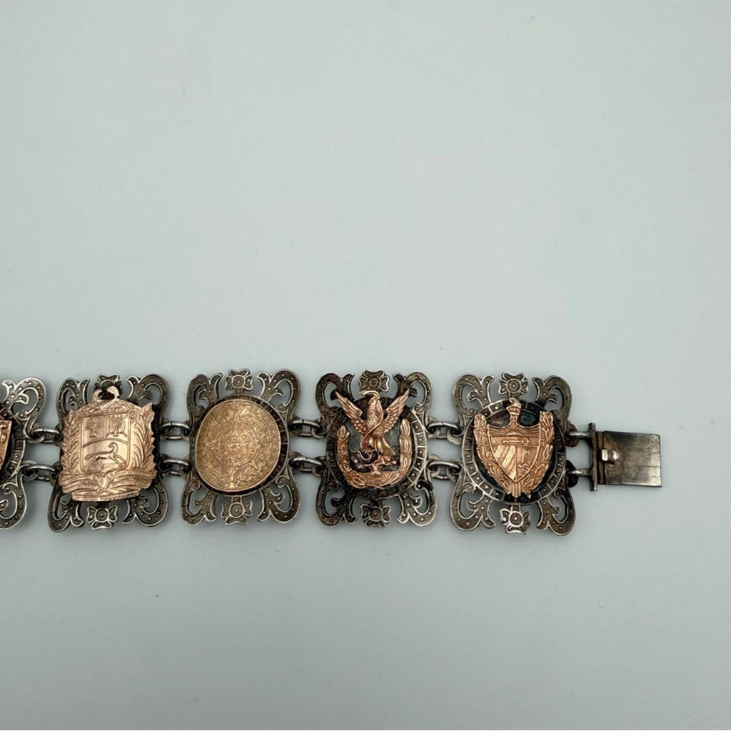 Vintage Mexican Taxco Sterling Silver & Copper Panel Bracelet