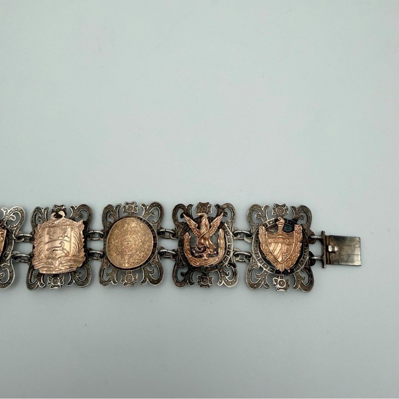 Vintage Mexican Taxco Sterling Silver & Copper Panel Bracelet