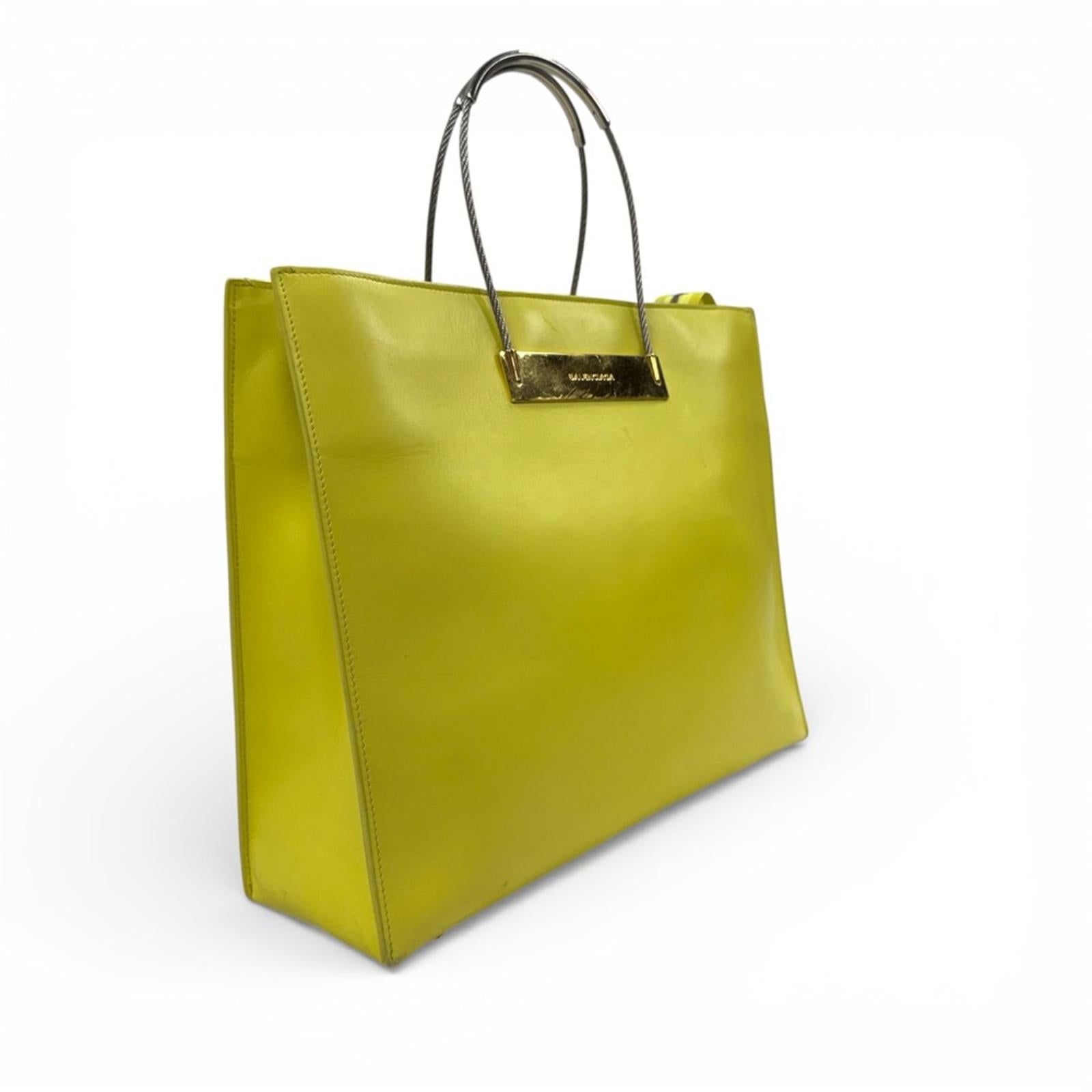 BALENCIAGA CABLE YELLOW LEATHER SHOULDER BAG