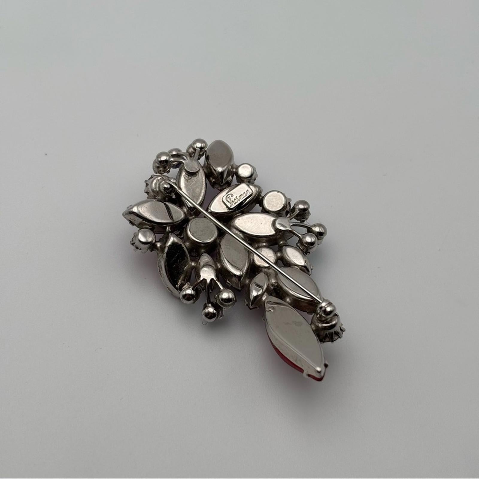 Sherman Pink Aurora Borealis Rhinestone Flower Brooch Pin