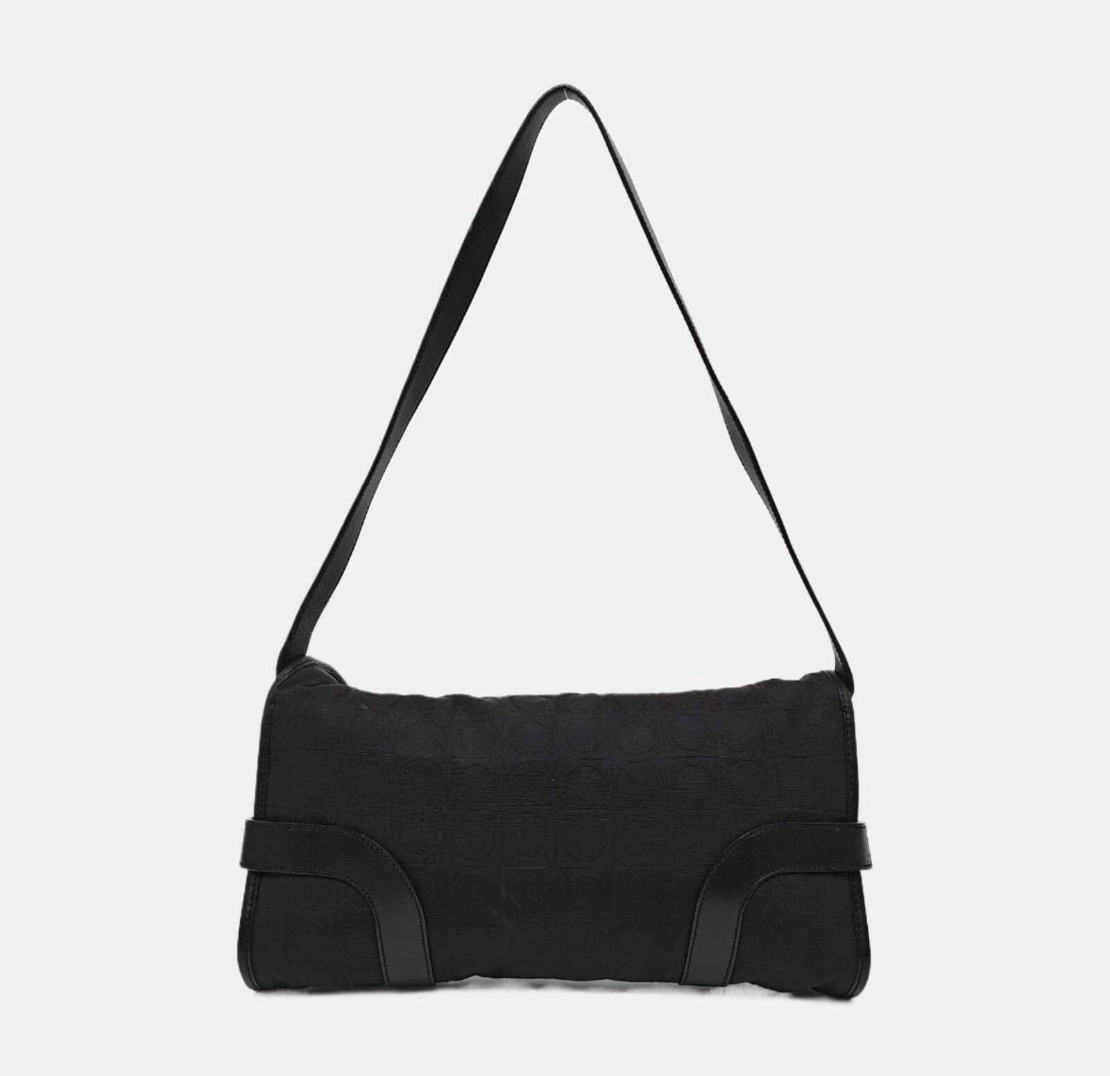 Salvatore Ferragamo Black Gancini Monogram Shoulder Bag