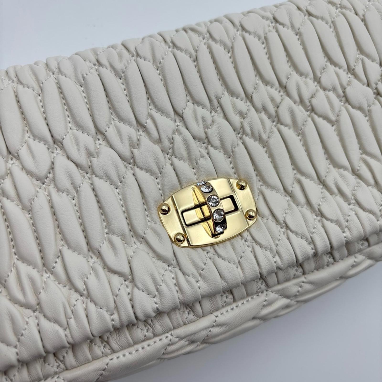 Miu Miu Matelassé Leather Shoulder Bag – Ivory / Gold Hardware