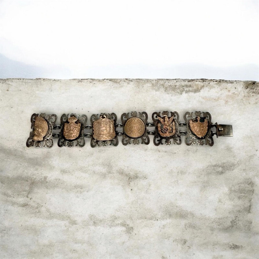 Vintage Mexican Taxco Sterling Silver & Copper Panel Bracelet