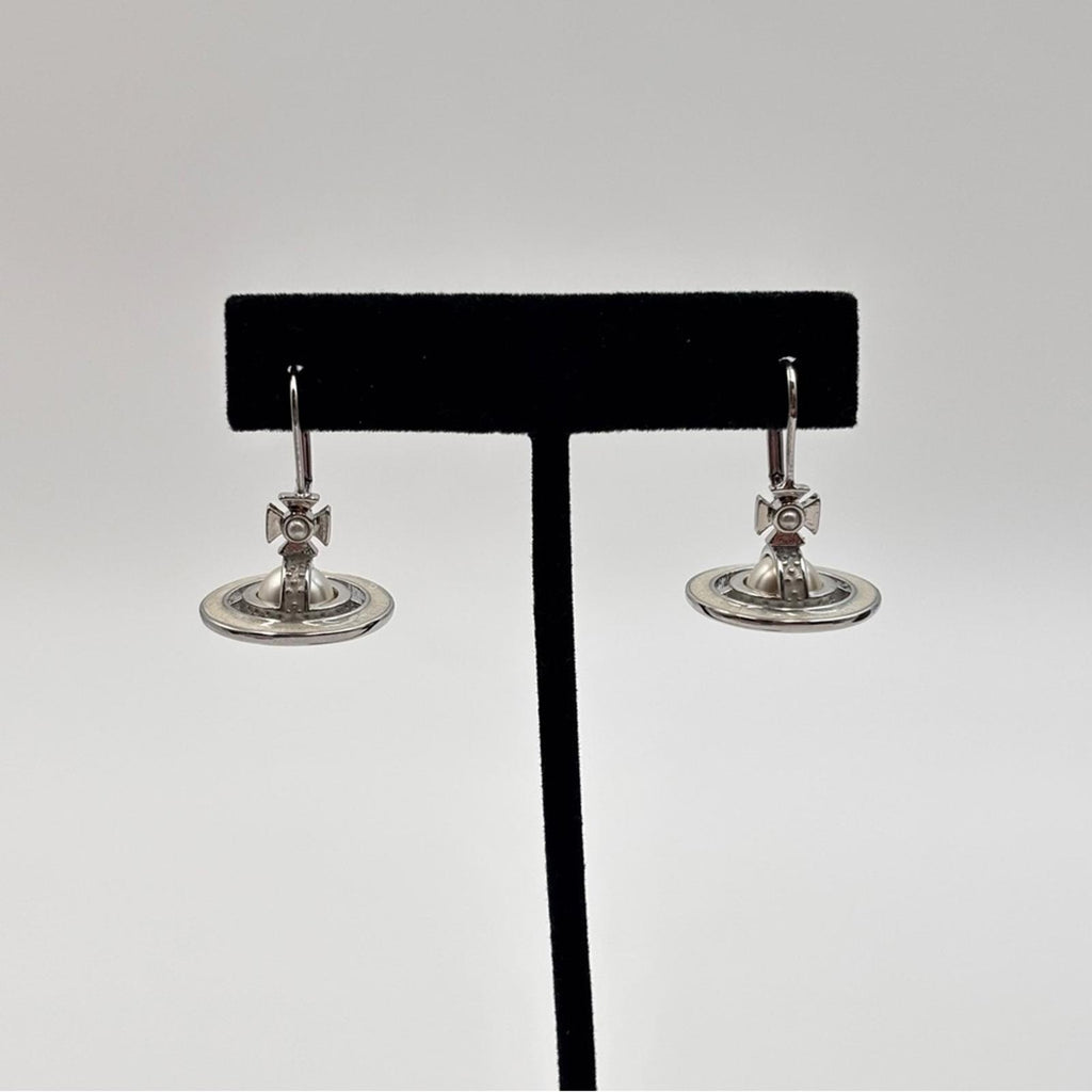Vivienne Westwood Silver Orb Pearl Drop Earrings with Pearlescent Accents