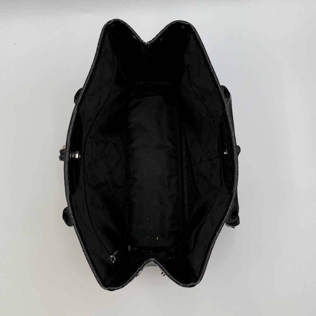 Longchamp Black Crocodile Embossed Roseau Tote