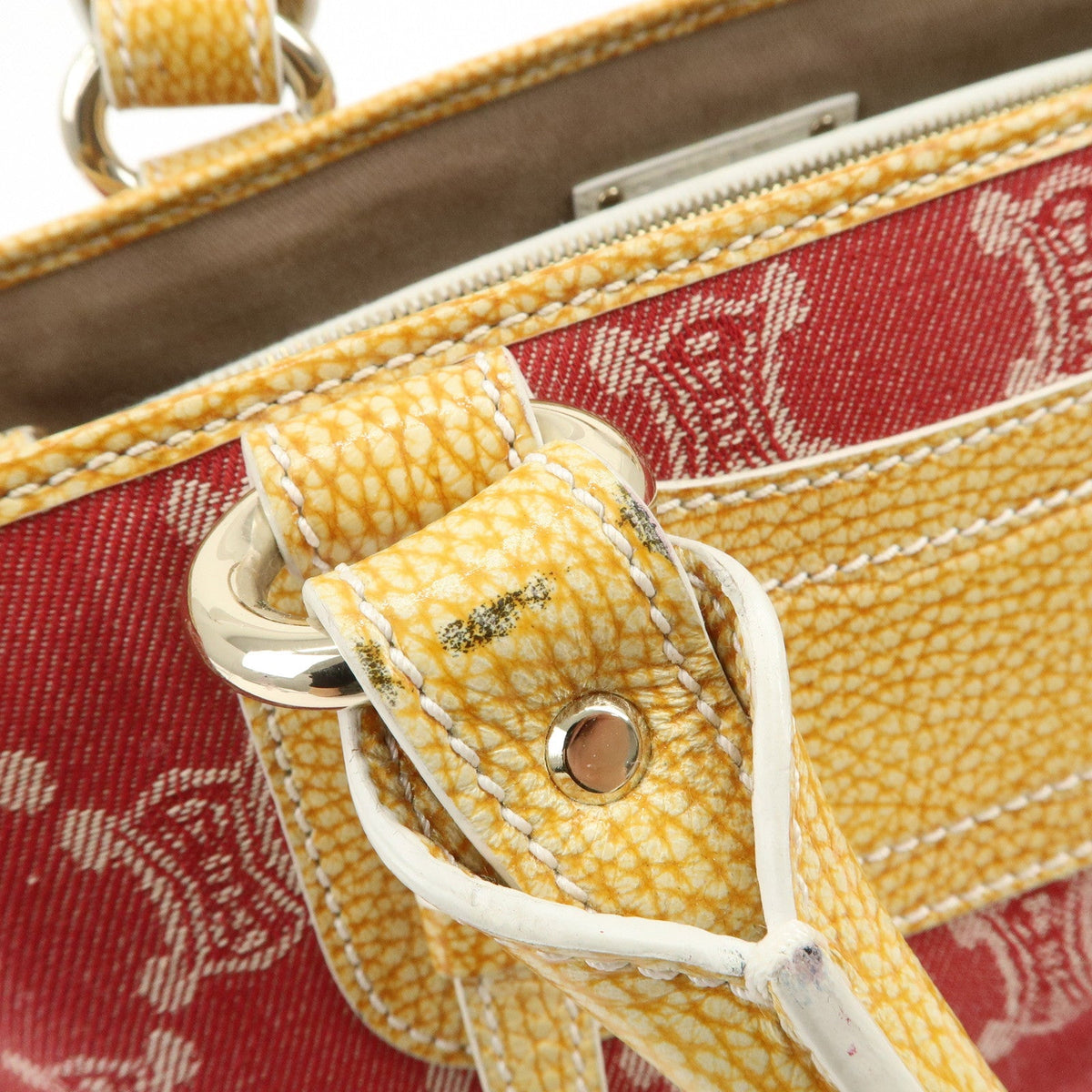 CELINE Macadam Boogie Canvas Leather Hand Bag Red Beige 10