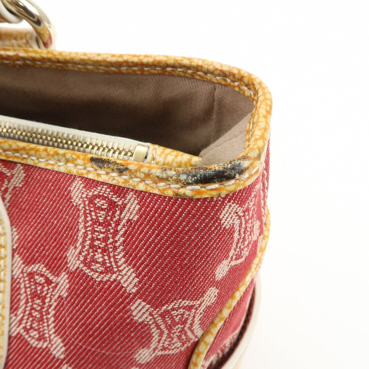 CELINE Macadam Boogie Canvas Leather Hand Bag Red Beige 15