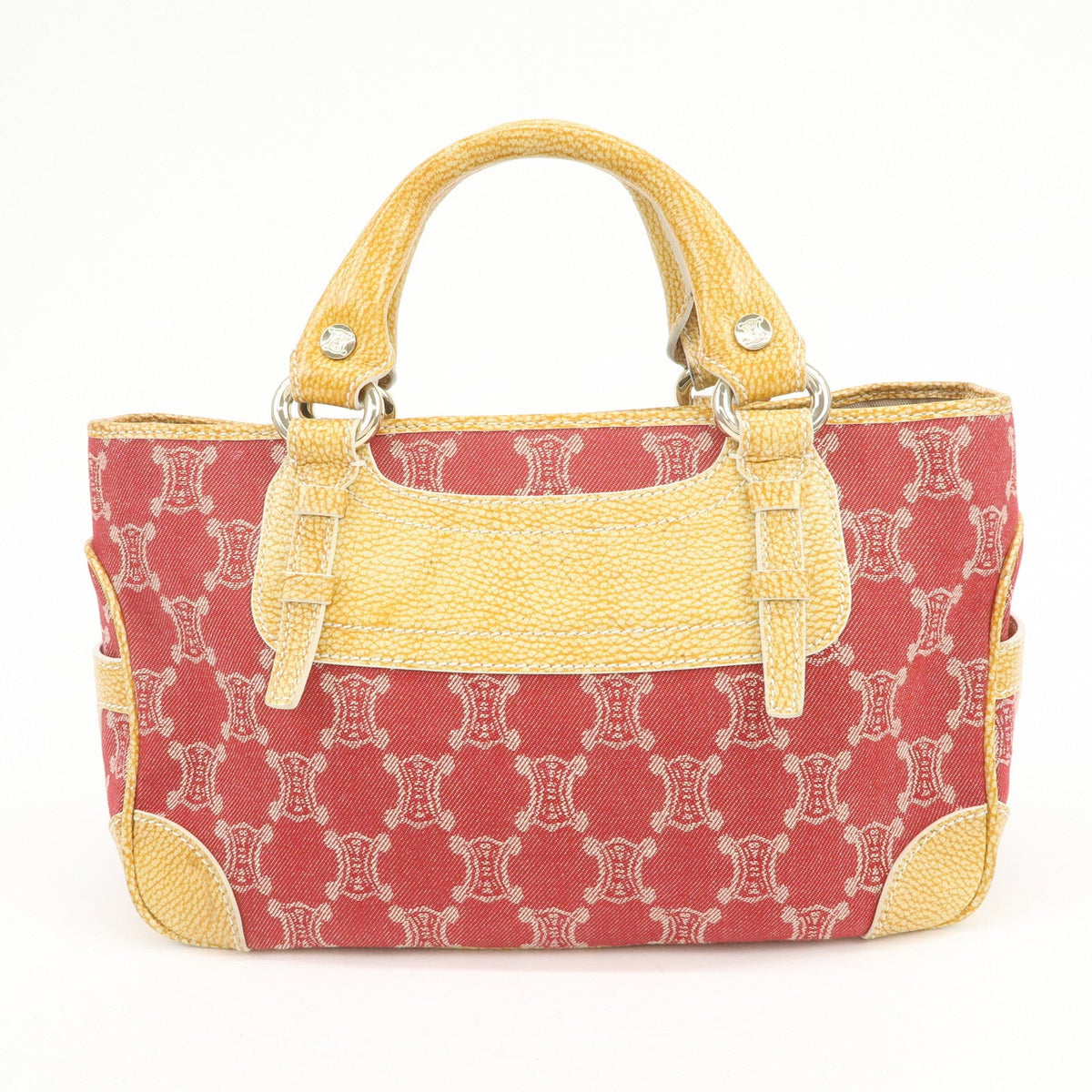 CELINE Macadam Boogie Canvas Leather Hand Bag Red Beige 2