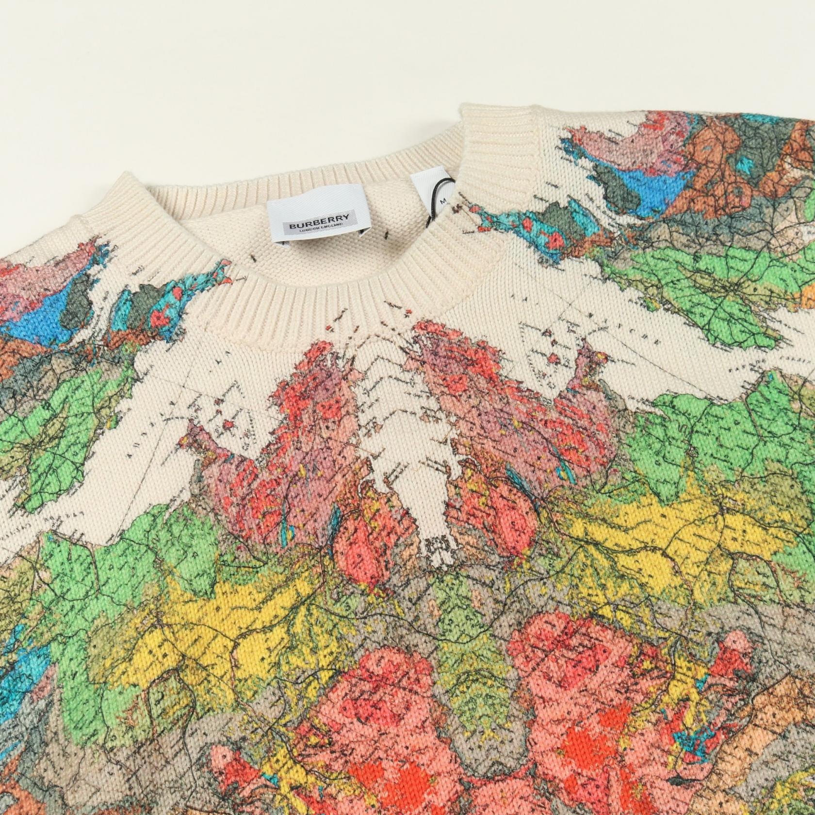 BURBERRY Burberry Globe Map Print Sweater Knit Blue/Beige/Multicolor Cotton image 5