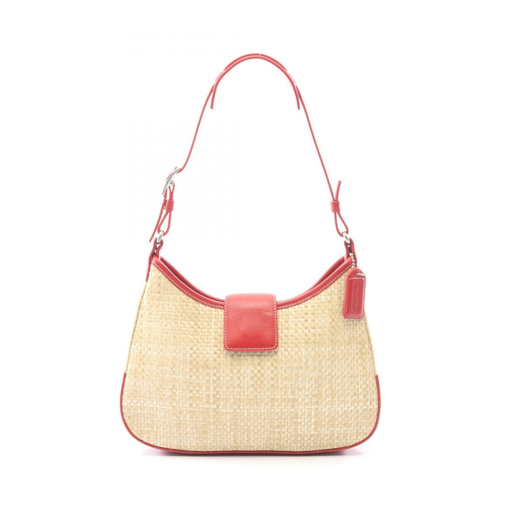 COACH Coach Shoulder Bag Leather Raffia Straw Beige Red Used Women image 1