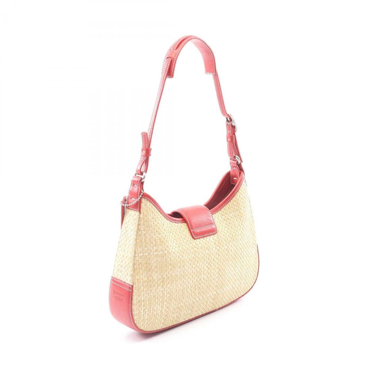 COACH Coach Shoulder Bag Leather Raffia Straw Beige Red Used Women image 2