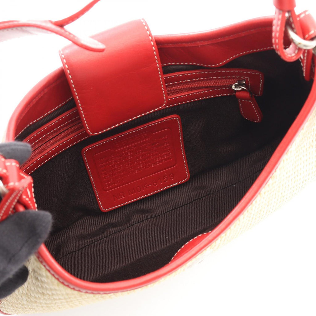 COACH Coach Shoulder Bag Leather Raffia Straw Beige Red Used Women image 3