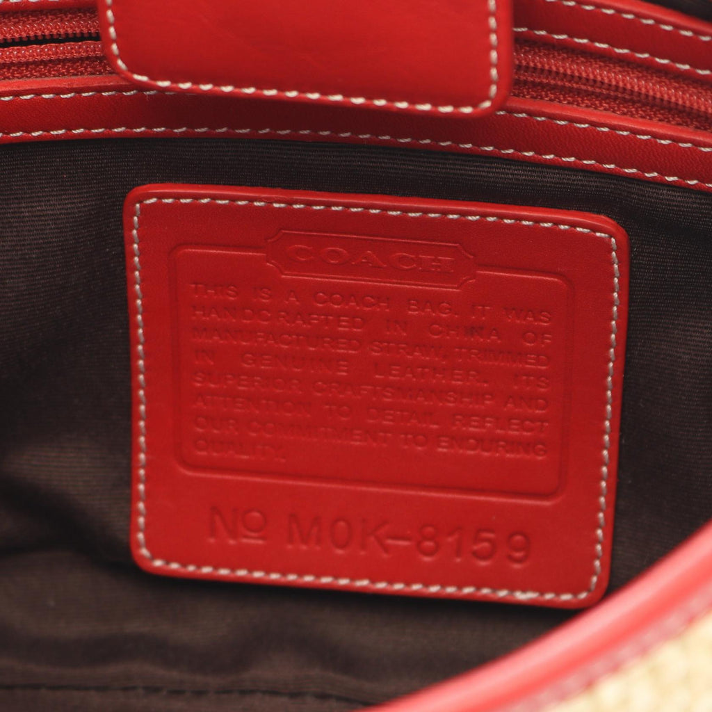 COACH Coach Shoulder Bag Leather Raffia Straw Beige Red Used Women image 4