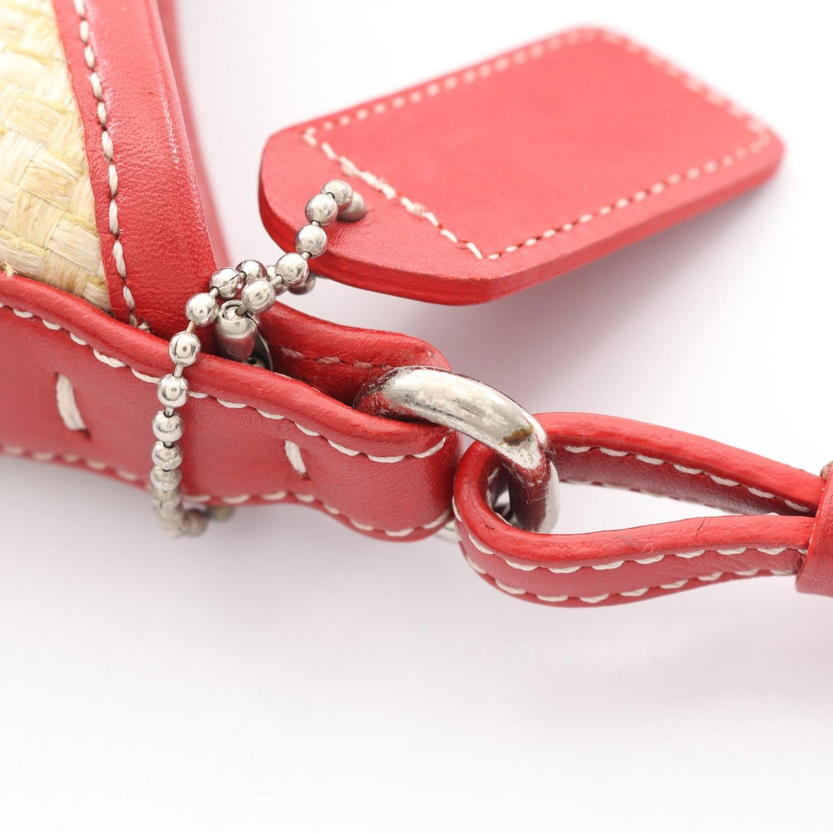 COACH Coach Shoulder Bag Leather Raffia Straw Beige Red Used Women image 5